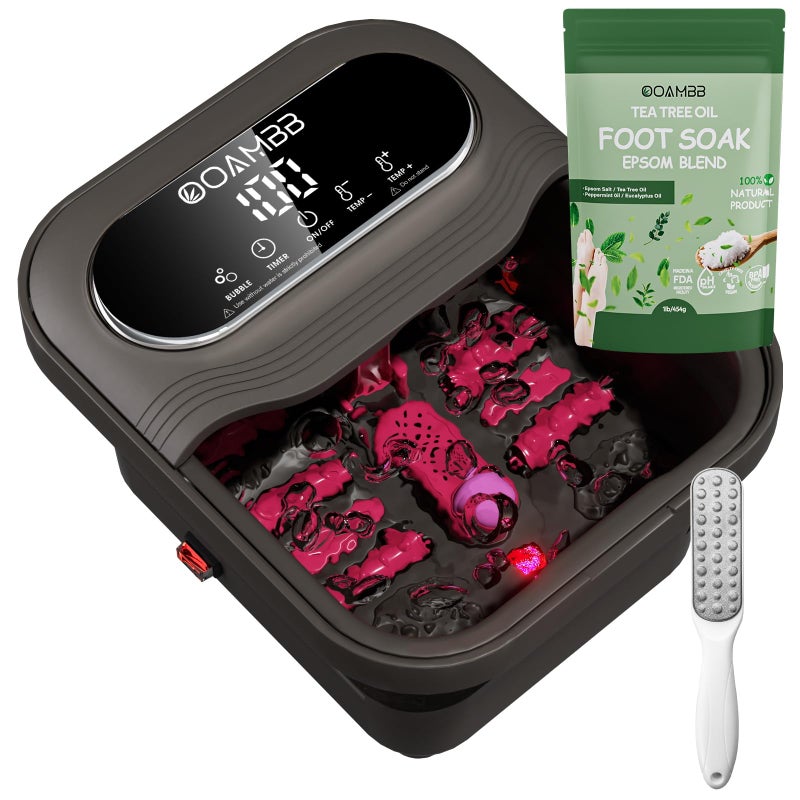 OOAMBB Collapsible Foot Spa with Heat Bubble and Temp Control Foot Bath Massager with XL Touch Screen and Massage Rollers Foot Soaking Tub Pedicure Foot spa for Stress Relief Dark Grey Green